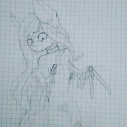 Size: 1080x1080 | Tagged: safe, artist:nickellmollibden134, oc, oc only, pegasus, anthro, choker, graph paper, looking back, pegasus oc, traditional art, wings
