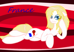 Size: 1106x784 | Tagged: safe, artist:teoflory3, pony, france, france (hetalia), french flag, hetalia, lounging, ponified, pose, solo