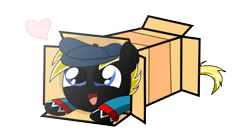Size: 468x263 | Tagged: safe, artist:the-croolik, oc, oc only, oc:black gallant, earth pony, pony, box, cute, earth pony oc, heart, open mouth, pony in a box, simple background, sliding ponies, smiling, solo, transparent background
