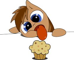 Size: 960x780 | Tagged: safe, artist:the-croolik, oc, oc only, oc:bullet song, pony, food, muffin, simple background, solo, tongue out, transparent background