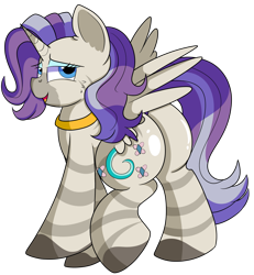 Size: 1280x1385 | Tagged: safe, artist:rainbowtashie, oc, oc:princess mythic majestic, alicorn, hybrid, pony, zebra, alicorn oc, alicorn princess, butt, commissioner:bigonionbean, cute, cutie mark, extra thicc, female, flank, fusion, fusion:fluttershy, fusion:rarity, fusion:starlight glimmer, fusion:zecora, horn, jewelry, mare, plot, simple background, the ass was fat, transparent background, wings, writer:bigonionbean, zebra oc