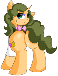 Size: 4425x5800 | Tagged: safe, artist:rainbowtashie, oc, oc:celebratory attire, pony, unicorn, anatomically incorrect, bowtie, butt, clothes, commissioner:bigonionbean, cutie mark, extra thicc, female, flank, fusion, fusion:cheese sandwich, fusion:fancypants, mare, parent:cheese sandwich, parent:fancypants, plot, rule 63, seductive, seductive pose, simple background, some assembly required, the ass was fat, transparent background, writer:bigonionbean