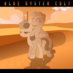 Size: 1280x1280 | Tagged: safe, artist:grapefruitface1, bon bon, lyra heartstrings, sweetie drops, earth pony, pony, g4, album cover, blue oyster cult, desert, lyra riding bon bon, mirror, parody, ponies riding ponies, ponified, ponified album cover, riding, rock (music), show accurate