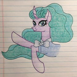 Size: 750x751 | Tagged: safe, artist:magentajam, mistmane, pony, unicorn, g4, bowtie, bust, clothes, female, lined paper, mare, smiling, traditional art