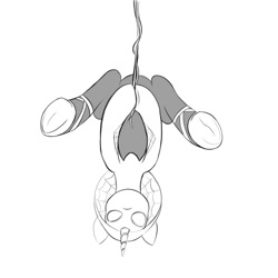 Size: 2000x2000 | Tagged: safe, artist:redquoz, oc, oc only, pony, unicorn, atg 2020, clothes, costume, fanfic art, hanging, hanging upside down, high res, hood, horn, looking at you, newbie artist training grounds, ponified, sketch, solo, spider-gwen, spider-pony, unicorn oc, upside down
