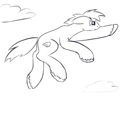 Size: 1024x1024 | Tagged: safe, artist:redquoz, oc, oc only, unnamed oc, earth pony, pony, atg 2020, cloud, earth pony oc, flying, illogical, male, newbie artist training grounds, sketch, solo, stallion