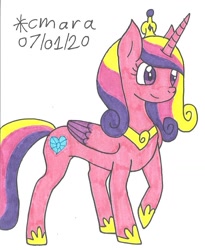 Size: 843x1026 | Tagged: safe, artist:cmara, princess cadance, alicorn, pony, g4, crown, female, hoof shoes, jewelry, mare, raised hoof, regalia, simple background, solo, traditional art, white background