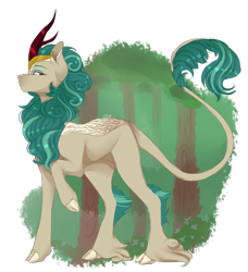 Size: 2876x3152 | Tagged: safe, artist:holoriot, rain shine, kirin, sounds of silence, cloven hooves, female, forest, high res, leonine tail, profile, simple background, solo, transparent background, tree, unshorn fetlocks