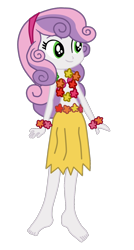 Size: 808x1508 | Tagged: safe, artist:gmaplay, sweetie belle, equestria girls, g4, barefoot, base used, beautiful, bikini, bikini top, clothes, cute, diasweetes, feet, female, flower, grass skirt, headband, hula, hulabelle, legs, lei, simple background, skirt, smiling, solo, swimsuit, transparent background, vector, wristband