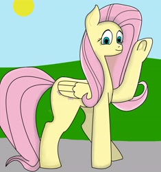 Size: 3300x3510 | Tagged: safe, artist:tropickle, fluttershy, pegasus, pony, g4, female, high res, looking at you, solo, waving