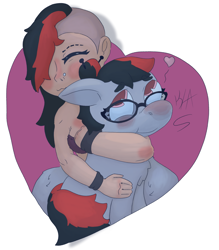 Size: 3951x4509 | Tagged: safe, artist:adcakearts, oc, oc only, oc:bella, oc:miss eri, earth pony, pony, satyr, female, glasses, hug, mother and child, mother and daughter, offspring, parent:oc:miss eri, simple background, undercut, white background