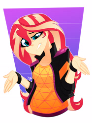 Size: 2442x3264 | Tagged: safe, artist:xan-gelx, sunset shimmer, equestria girls, equestria girls series, g4, sunset's backstage pass!, spoiler:eqg series (season 2), bracelet, clothes, female, high res, jacket, jewelry, solo, wristband