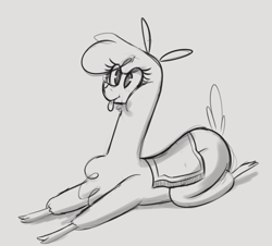 Size: 777x703 | Tagged: safe, artist:hitsuji, paprika (tfh), alpaca, them's fightin' herds, :p, cloven hooves, community related, cute, female, gray background, grayscale, monochrome, simple background, sketch, solo, tongue out