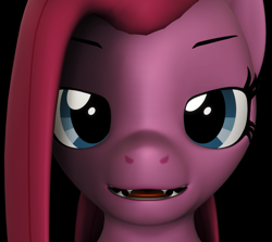 Size: 1213x1080 | Tagged: safe, artist:camtwo, pinkie pie, earth pony, anthro, plantigrade anthro, g4, 3d, bust, creepy, cute, cute little fangs, fangs, lidded eyes, looking at you, open mouth, pinkamena diane pie, revamped anthros, source filmmaker