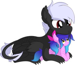 Size: 7413x6473 | Tagged: safe, artist:cyanlightning, oc, oc:hawk, oc:neon, dracony, dragon, hybrid, pegasus, pony, .svg available, absurd resolution, duo, female, looking at each other, male, mare, simple background, size difference, transparent background, vector