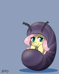 Size: 800x1000 | Tagged: safe, artist:empyu, fluttershy, bug pony, pegasus, pillbug, pony, :t, animal costume, clothes, colored pupils, costume, cute, female, gray background, looking at you, mare, shyabetes, simple background, smiling, solo