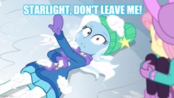 Size: 800x450 | Tagged: safe, edit, edited screencap, screencap, fluttershy, trixie, equestria girls, equestria girls series, g4, holidays unwrapped, spoiler:eqg series (season 2), caption, image macro, implied lesbian, implied shipping, implied starlight glimmer, implied startrix, text