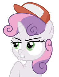 Size: 1192x1555 | Tagged: safe, artist:sollace, derpibooru exclusive, sweetie belle, pony, g4, growing up is hard to do, .svg available, baseball cap, cap, female, frown, hat, implied cozy glow, lips, make equestria great again, raised leg, show accurate, simple background, solo, svg, transparent background, vector