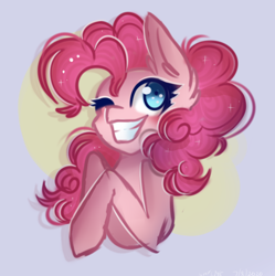Size: 936x938 | Tagged: safe, artist:muna, pinkie pie, earth pony, pony, g4, female, grin, mare, one eye closed, smiling, solo