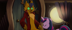 Size: 1912x804 | Tagged: safe, screencap, capper dapperpaws, twilight sparkle, abyssinian, alicorn, pony, g4, my little pony: the movie, chest fluff, female, male, mare, twilight sparkle (alicorn)