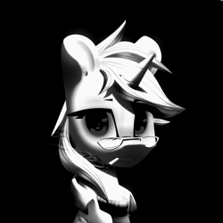 Size: 2400x2400 | Tagged: safe, artist:shido-tara, derpibooru exclusive, oc, oc only, oc:triage, pony, unicorn, fallout equestria, fallout equestria: project horizons, black background, doomer, fanfic art, glasses, high res, simple background, smoking