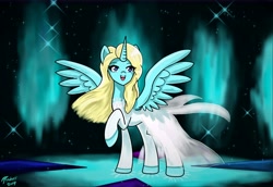 Size: 12500x8587 | Tagged: safe, artist:radiancebreaker, alicorn, pony, absurd resolution, clothes, dress, elsa, female, frozen (movie), let it go, ponified, solo