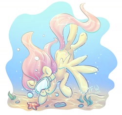 Size: 2388x2259 | Tagged: safe, artist:wavecipher, fluttershy, pegasus, pony, starfish, g4, dive mask, diving, female, high res, solo, underwater, water
