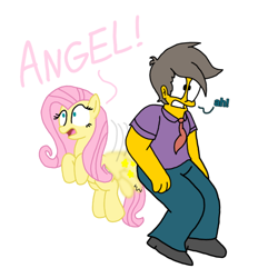 Size: 768x768 | Tagged: safe, artist:haileykitty69, artist:haileykittydoesart, fluttershy, human, pegasus, pony, g4, crack shipping, crossover, crossover shipping, fluttermour, male, seymour skinner, shipping, spanking, the simpsons, wings, wingspank