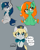 Size: 1481x1854 | Tagged: safe, artist:freefraq, oc, oc only, oc:dawn glare, oc:emerald isle, oc:rafale, pony, unicorn, :3, clothes, dialogue, smiling