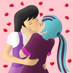 Size: 894x894 | Tagged: safe, artist:thesleeplessbeholder, octavia melody, sonata dusk, human, equestria girls, g4, cute, female, heart, holding, human coloration, humanized, kiss on the lips, kissing, lesbian, romantic, shipping, shipping fuel, sonatabetes, sontavia