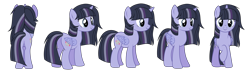 Size: 4704x1390 | Tagged: safe, artist:alphajunko, oc, oc only, oc:moonlight nova, alicorn, pony, icey-verse, alicorn oc, commission, female, horn, magical lesbian spawn, mare, missing cutie mark, multicolored hair, offspring, parent:mean twilight sparkle, parent:oc:moonshine twinkle, parents:canon x oc, parents:meanshine, raised hoof, simple background, solo, transparent background, turnaround, wings