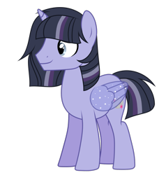 Size: 1405x1475 | Tagged: safe, artist:alphajunko, oc, oc only, oc:moonlight nova, alicorn, pony, icey-verse, alicorn oc, alternate hairstyle, commission, horn, magical lesbian spawn, male, missing cutie mark, multicolored hair, offspring, parent:mean twilight sparkle, parent:oc:moonshine twinkle, parents:canon x oc, parents:meanshine, rule 63, simple background, solo, stallion, transparent background, wings