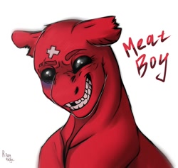 Size: 1081x1023 | Tagged: safe, artist:raychelrage, pony, crossover, ponified, super meat boy, video game