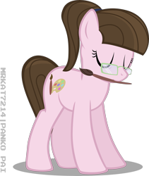 Size: 5439x6440 | Tagged: safe, artist:ace play, oc, oc only, oc:charm palette, earth pony, pony, eyes closed, female, glasses, mare, paintbrush, ponytail, simple background, solo, transparent background, vector