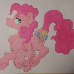 Size: 1080x1080 | Tagged: safe, artist:c_owokie, pinkie pie, earth pony, pony, g4, chest fluff, female, mare, smiling, solo, traditional art, unshorn fetlocks