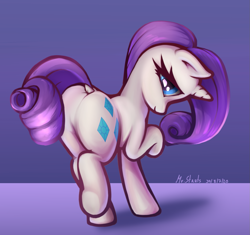 Size: 1361x1278 | Tagged: safe, artist:mrstrats, rarity, pony, unicorn, g4, butt, dock, female, looking at you, looking back, looking back at you, mare, plot, raised hoof, rearity, solo