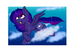 Size: 1076x744 | Tagged: safe, artist:naaltive, oc, oc only, oc:circinus, pegasus, pony, cloud, flying, freckles, happy, sky, solo