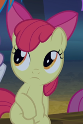 Size: 408x612 | Tagged: safe, screencap, apple bloom, earth pony, pony, g4, sleepless in ponyville, adorabloom, cropped, cute, female, sitting, solo