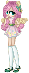 Size: 1280x3189 | Tagged: safe, artist:fantarianna, fluttershy, human, g4, clothes, dress, eared humanization, female, hair ornament, humanized, kneesocks, looking at you, mary janes, pink dress, plaid skirt, shoes, simple background, skirt, socks, solo, standing, transparent background, winged humanization, wings