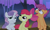 Size: 1262x766 | Tagged: safe, screencap, apple bloom, scootaloo, sweetie belle, earth pony, pegasus, pony, unicorn, g4, season 3, sleepless in ponyville, belly, cropped, cutie mark crusaders, female, log, open mouth, scared, sitting, smiling, trio, wavy mouth