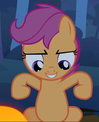 Size: 762x939 | Tagged: safe, screencap, scootaloo, pony, g4, sleepless in ponyville, confident, cropped, female, filly, flexing, smiling, solo