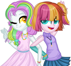 Size: 864x798 | Tagged: safe, artist:fantarianna, coconut cream, toola roola, equestria girls, g4, arm warmers, clothes, dress, equestria girls-ified, female, hand on hip, looking at you, one eye closed, simple background, skirt, sleeveless turtleneck, transparent background, wink