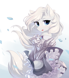 Size: 2400x2700 | Tagged: safe, artist:dreamweaverpony, oc, oc only, oc:loulou, pony, beautiful, clothes, female, fluffy tail, high res, jewelry, looking at you, pure white, solo, style emulation