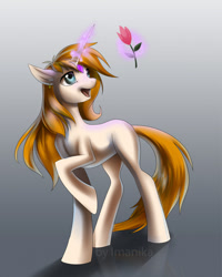 Size: 614x766 | Tagged: safe, artist:imanika, oc, oc only, pony, unicorn, blank flank, commission, digital art, female, flower, glowing horn, horn, magic, mare, simple background, solo, tail