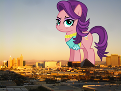 Size: 4000x3000 | Tagged: safe, artist:britta preusse, artist:jeatz-axl, edit, editor:jaredking779, spoiled rich, earth pony, pony, g4, female, giant pony, giant/macro earth pony, giant/mega spoiled rich, giantess, high res, highrise ponies, irl, las vegas, macro, mare, nevada, photo, ponies in real life