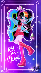 Size: 1239x2205 | Tagged: safe, artist:gihhbloonde, artist:noreentheartist, oc, oc:rainbow heart, fairy, human, equestria girls, g4, barely eqg related, base used, boots, clothes, crossover, dress, equestria girls style, equestria girls-ified, fairy couture, fairy wings, fairyized, female, hand on hip, headphones, jewelry, magic winx, musa, necklace, pigtails, red dress, red shoes, shoes, solo, wings, winx, winx club, winxified
