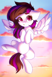 Size: 1347x1990 | Tagged: safe, artist:falafeljake, oc, oc only, pegasus, pony, backlighting, cloud, cute, flying, looking at you, ocbetes, solo