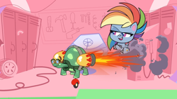 Size: 1920x1080 | Tagged: safe, screencap, rainbow dash, tank, pegasus, pony, tortoise, g4, g4.5, my little pony: pony life, the fast and the furriest, crossed hooves, goggles, rocket