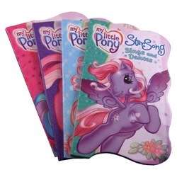 Size: 400x400 | Tagged: safe, photographer:absol, cheerilee (g3), pinkie pie (g3), starsong, toola-roola, pegasus, pony, g3, official, board book, book, cheerilee's flower garden, cute, merchandise, pinkie pie throws a party, simple background, starsawwwng, starsong sings and dances, toola roola paints a picture, white background