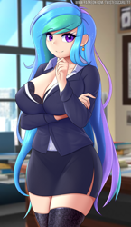 Size: 926x1600 | Tagged: safe, artist:twistedscarlett60, princess celestia, principal celestia, human, equestria girls, adorasexy, anime, big breasts, breasts, busty princess celestia, cleavage, clothes, cougar, cute, cutelestia, ear piercing, earring, female, humanized, jewelry, looking at you, piercing, sexy, solo, stockings, stupid sexy celestia, thigh highs, underwear